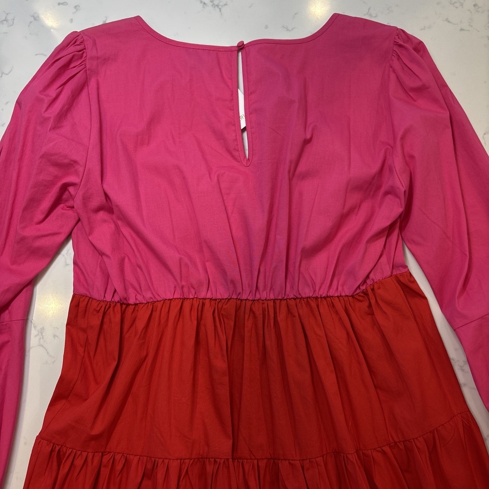SugarLips In A Heartbeat Color Block Dress Tiered Ruffle Flare Pink Red‎ LG New - Picture 5 of 10